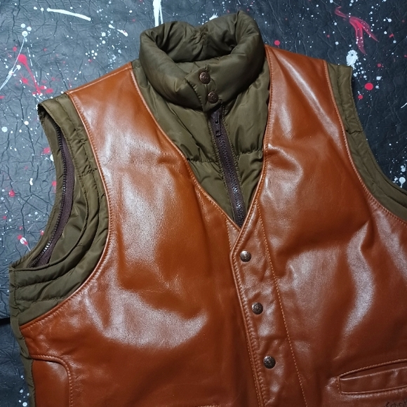 Schott NYC vintage 70s distressed leather down puffer hunting jacket / vest RARE - Picture 6 of 15